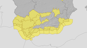 Mapa de los avisos en Andalucía (AEMET)